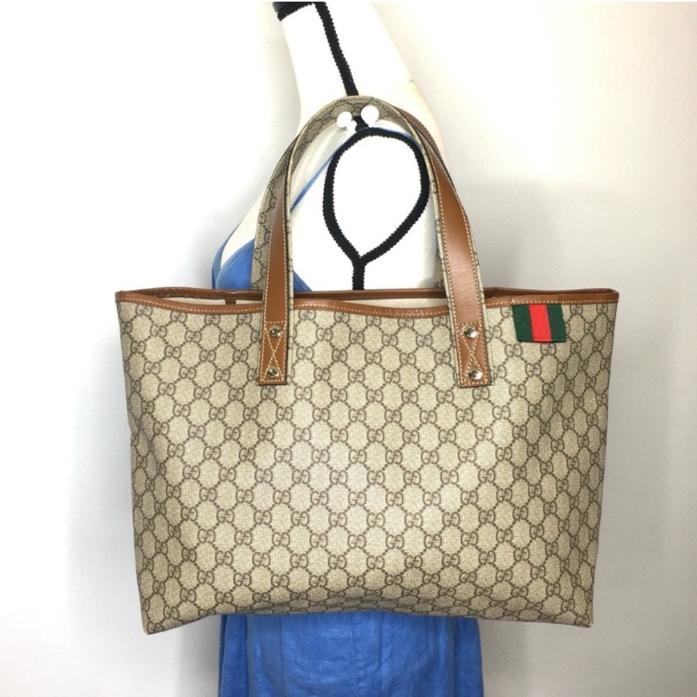 Gucci authentic brown monogram coated canvas tote bag - Picture 2 of 16